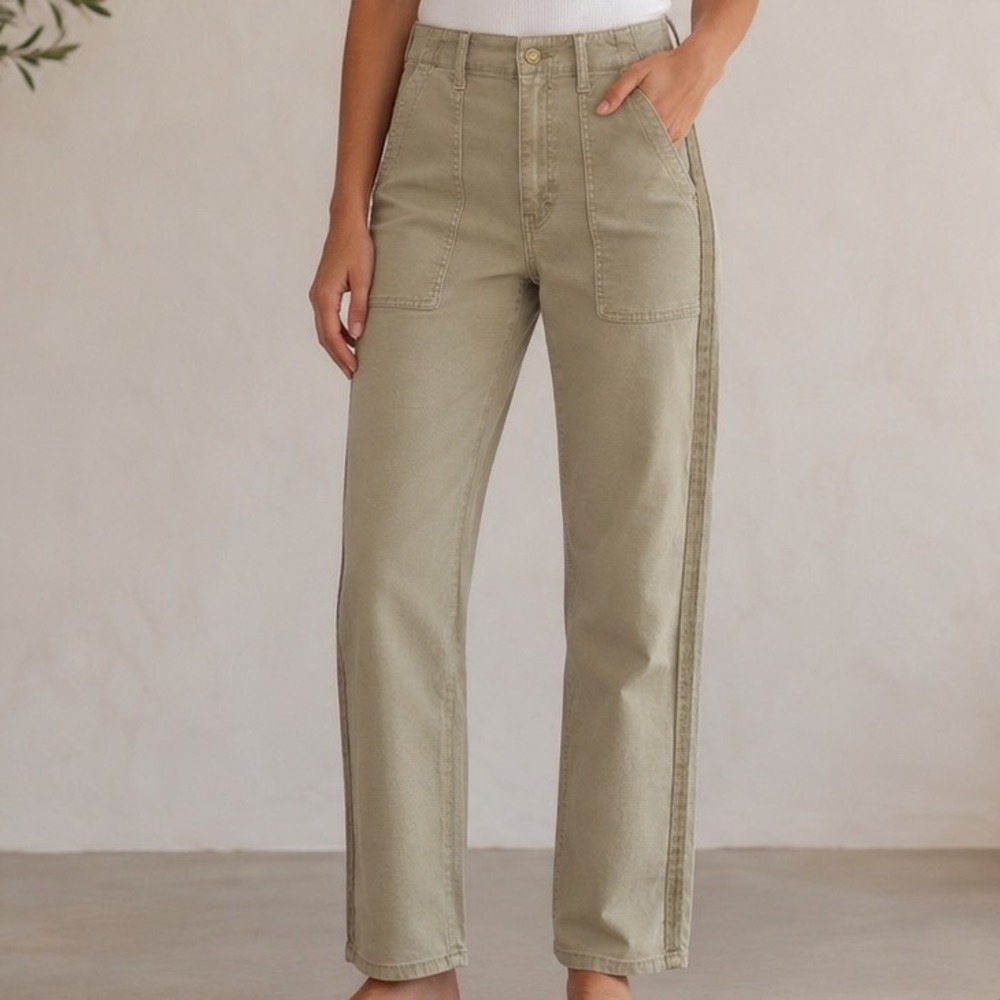 Pistola Camile Utility Straight Leg Pants Women 29 Khaki Denim Stripe Casual